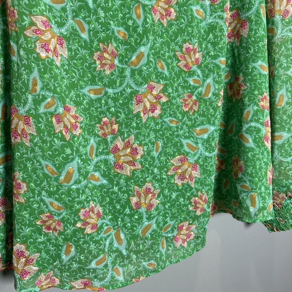 Joie Blouse Top Womens M Green Floral Pullover Peasant Cottagecore Boho Prairie - Picture 5 of 12